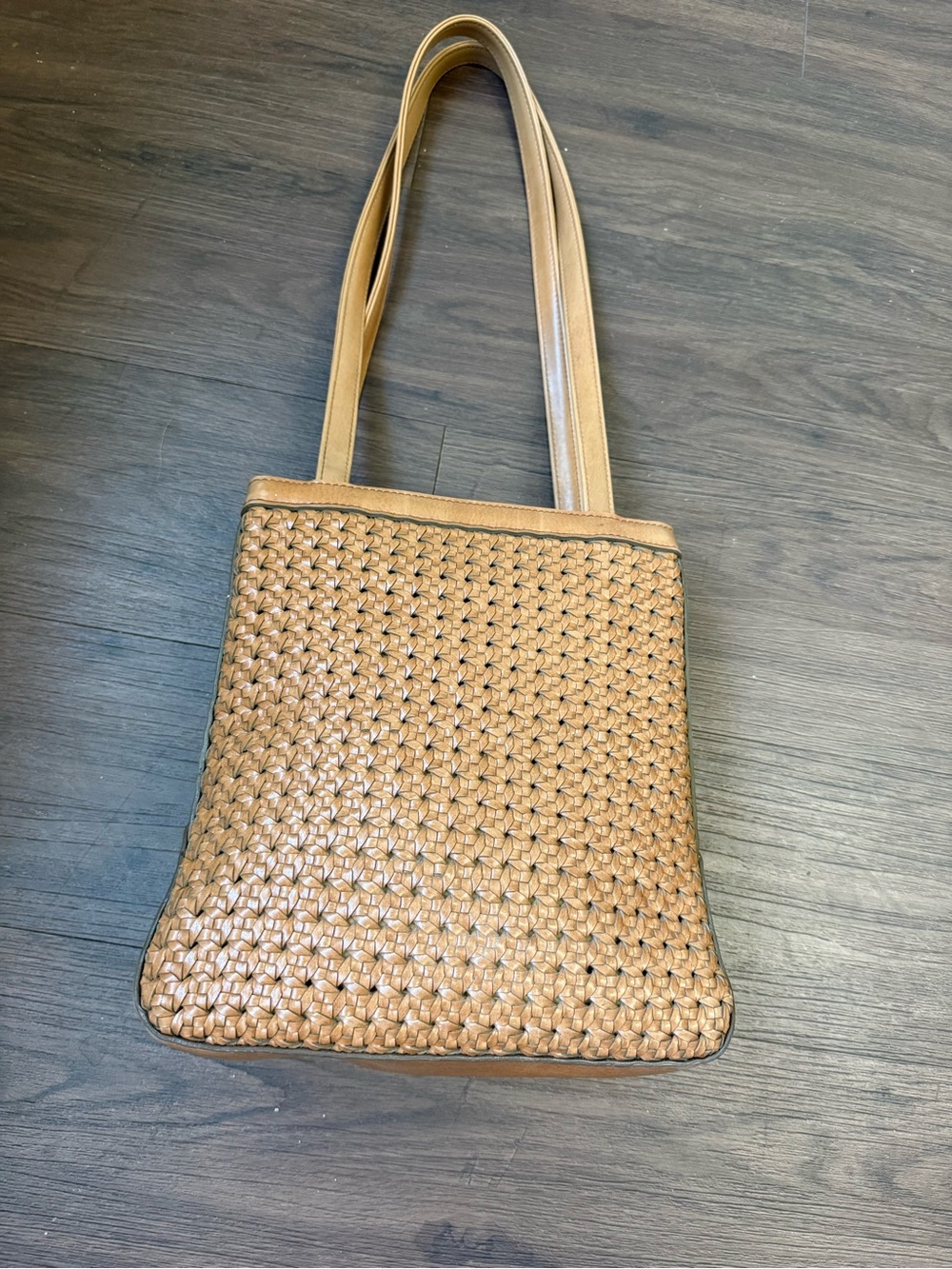 Liz Claiborne Classic Woven Leather Shoulder Bag Basket Weave Brown Purse Vtg - Picture 4 of 13